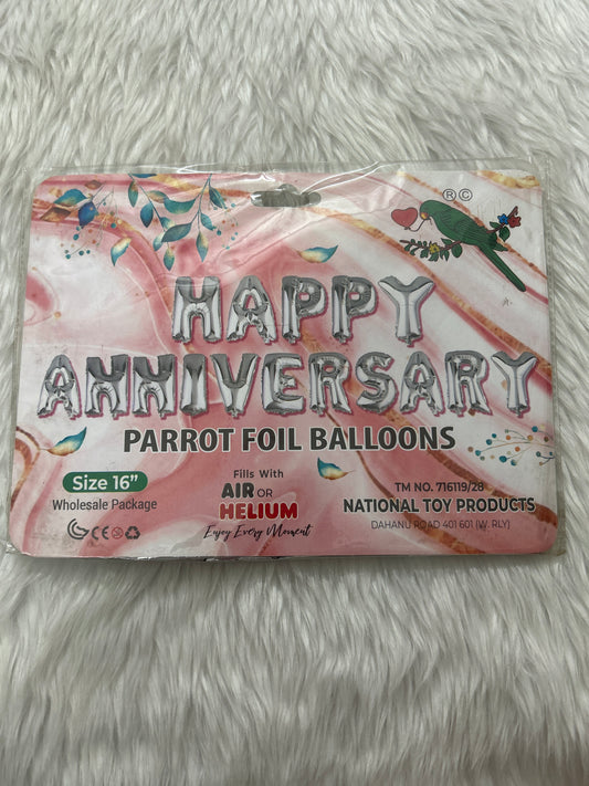 Foil Balloon- Happy Anniversary 16” Silver