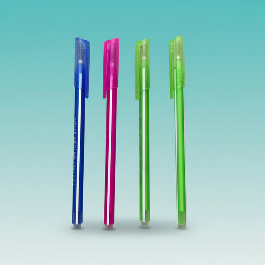 DOMS Neoline ballpoint pen set of 4 in blue, pink and neon green by Gift Hub Mart