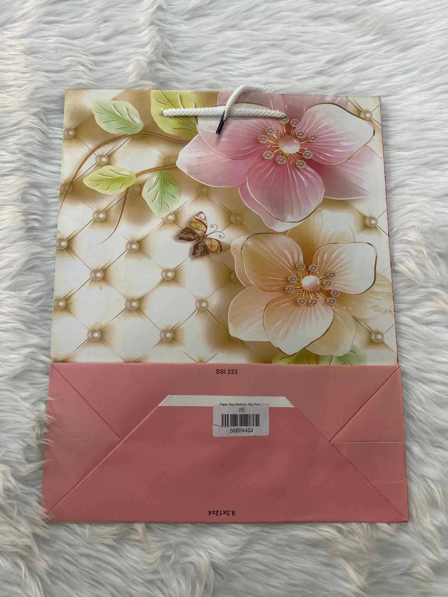 Paper Bag Medium Big Pink & Peach Flowers Print