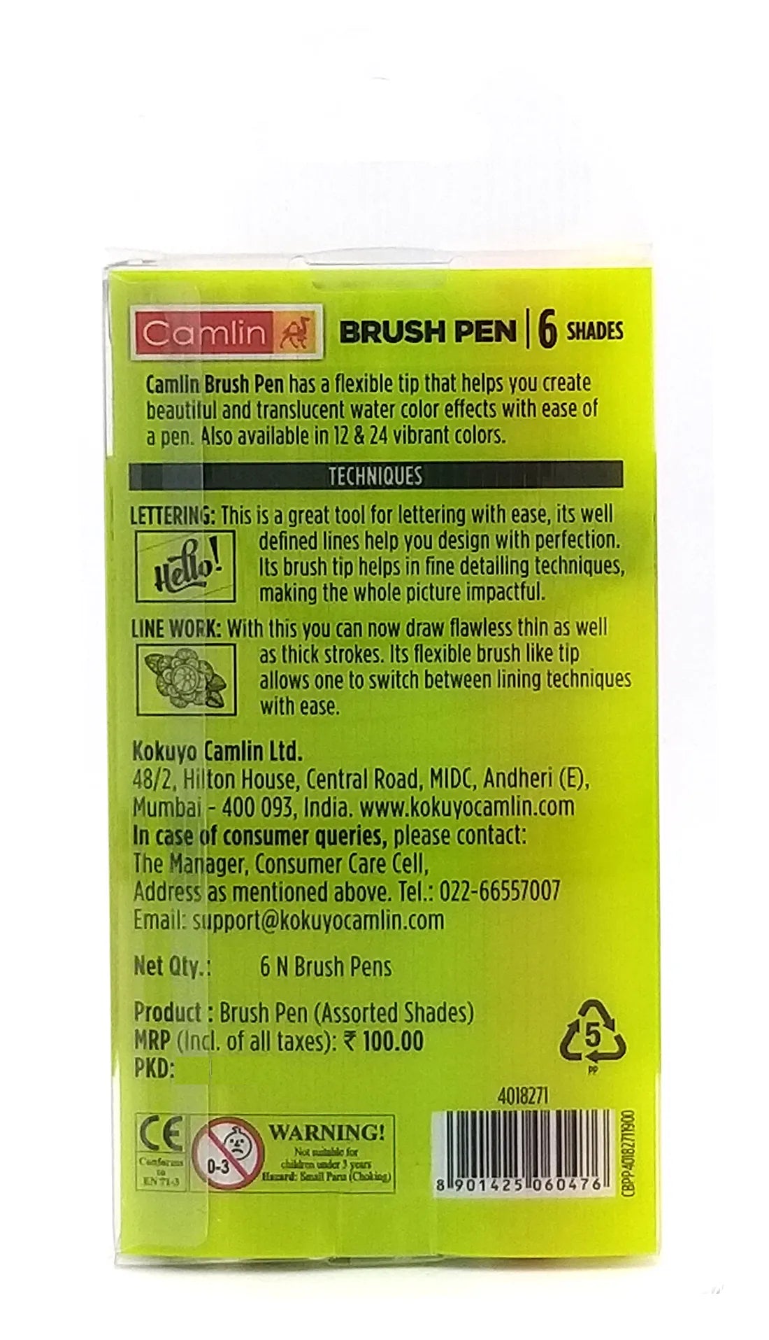 Camlin Brush Pen 6 Shades