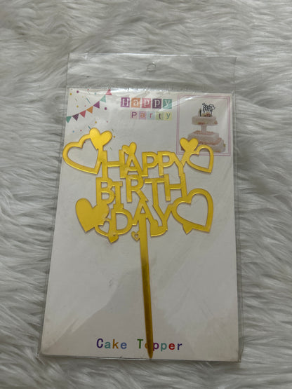 Golden Cake Topper Happy Birthday