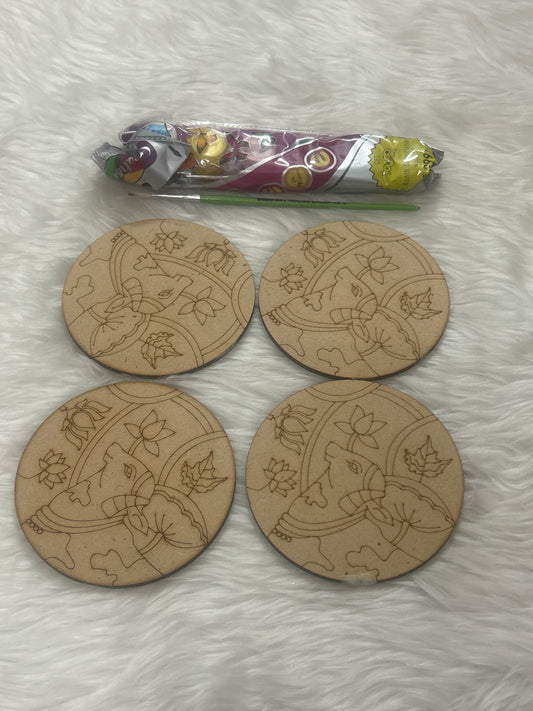 MDF Painting Kit Round Cow- 4Inch, 4Pc Set