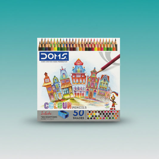 DOMS 50 Shades Colour Pencils by Gift Hub Mart – 50-colour pack with two sharpeners included