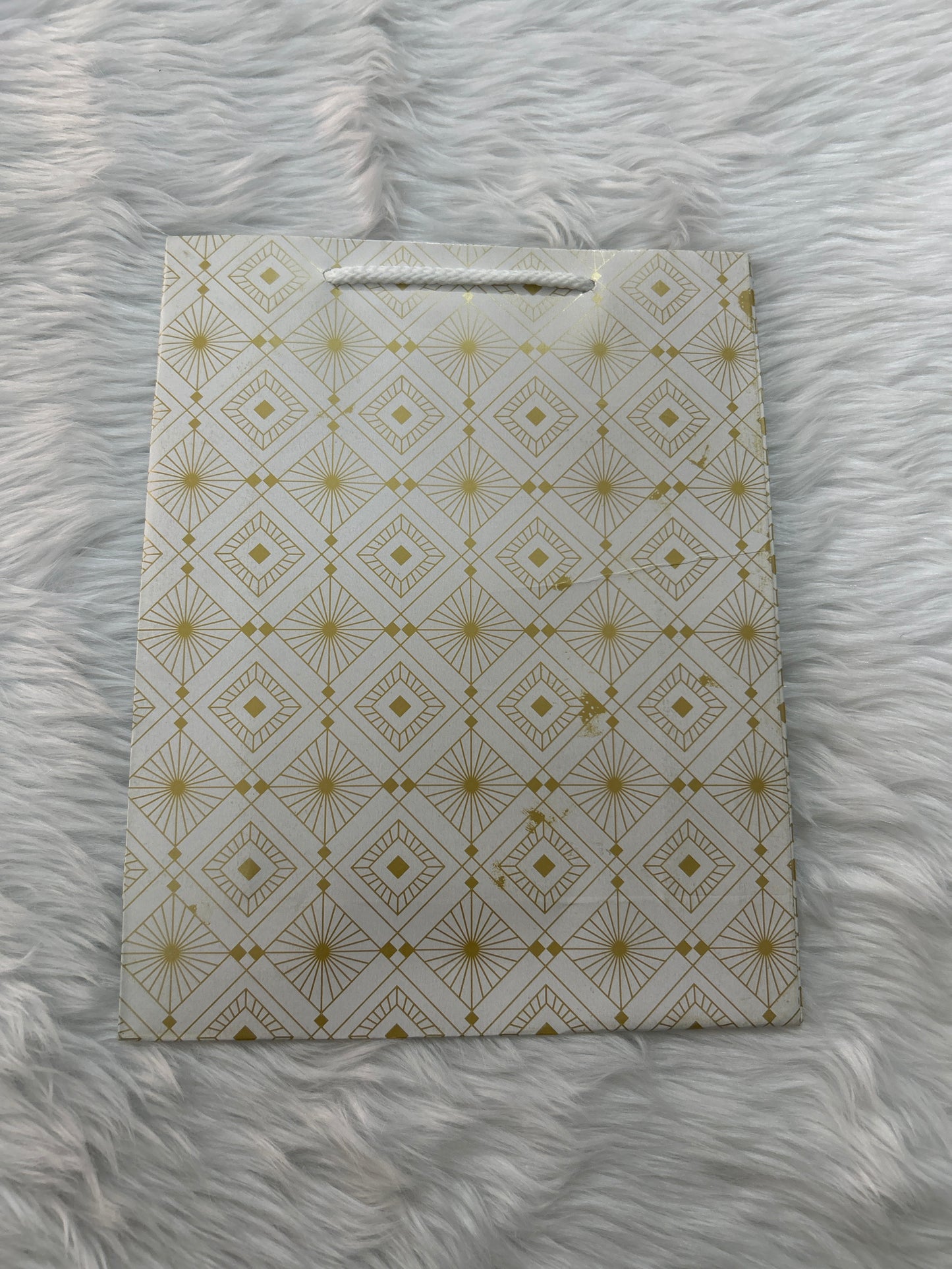 Paper Bag Small White & Golden Geometric Design