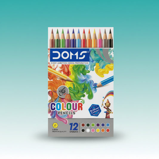 Gift Hub Mart DOMS 12 Shade Flat Tin Supersoft Colour Pencils in a compact tin