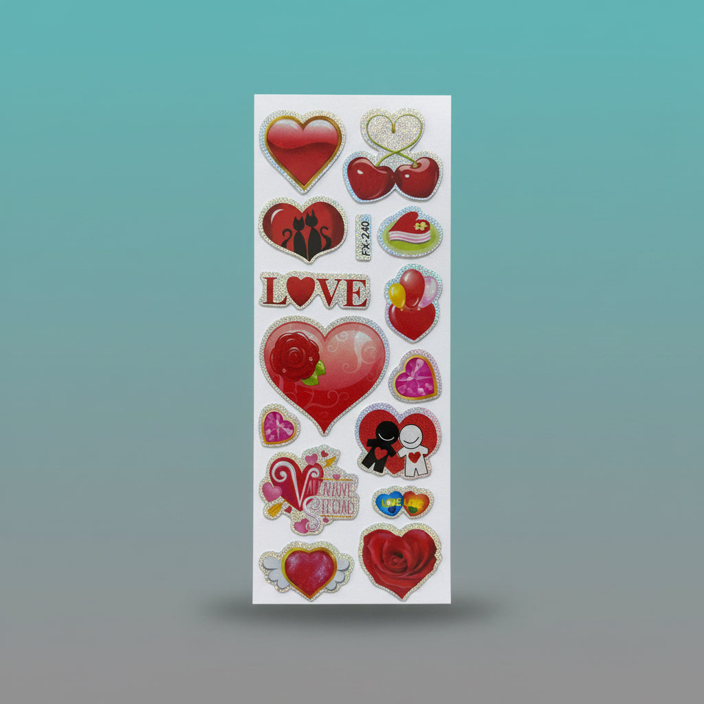 MRP10 Stickers by Gift Hub Mart, holographic glitter heart designs on a sheet
