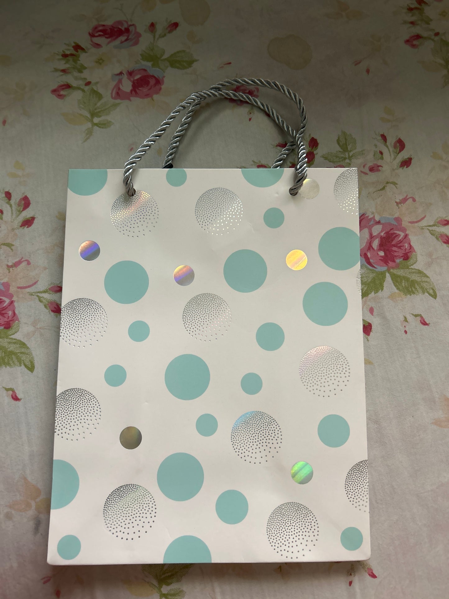 Paper Bag Cyan & Silver Big Polka Dots YSD919