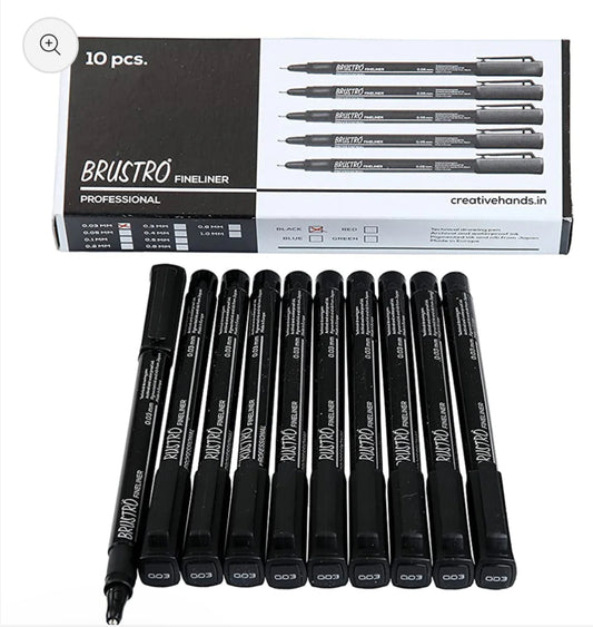 Fineliner Pen 0.03 Black Pack of 10- Brustro Technical Drawing Pen