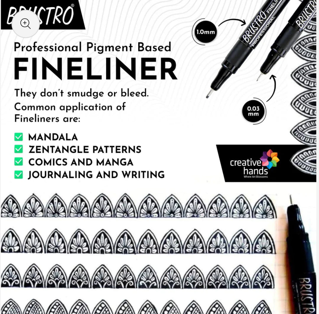 Fineliner Pen 0.03 Black Pack of 10- Brustro Technical Drawing Pen