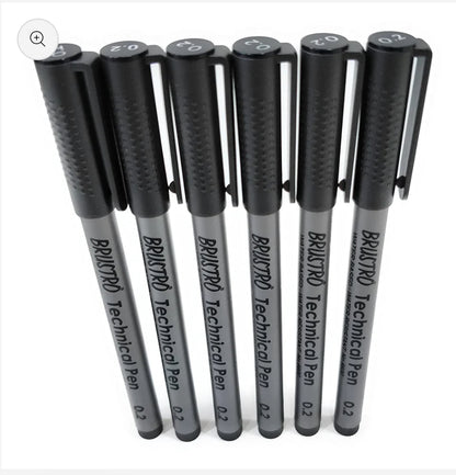 Fineliner Pen 0.2 Black Pack of 10- Brustro Technical Pen