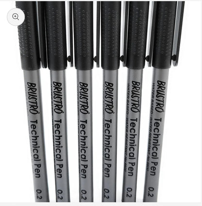 Fineliner Pen 0.2 Black Pack of 10- Brustro Technical Pen