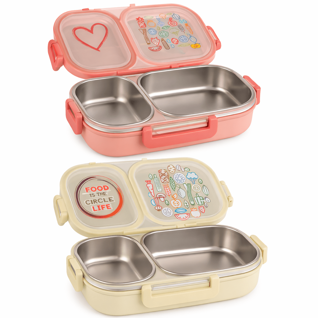 Food Print 2 Compt Insulated Lunch Box (Steel) - Gift Hub Mart