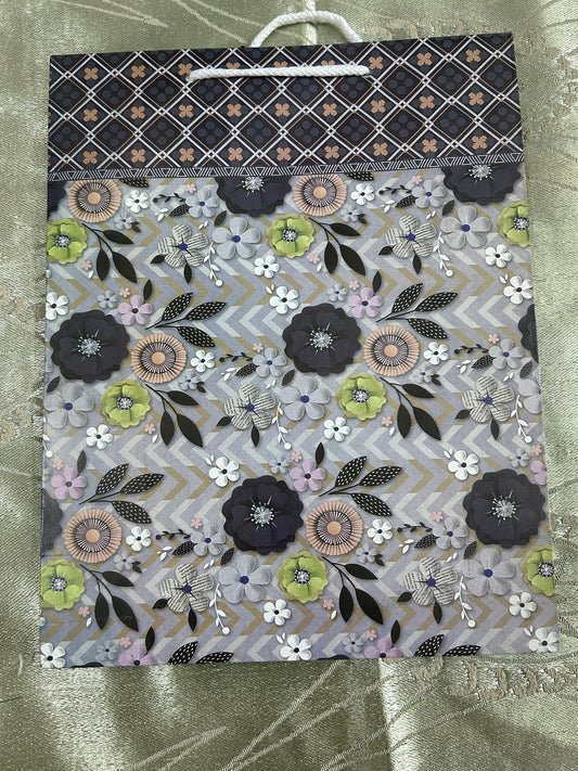 Paper Bag Medium Gray with small flower print