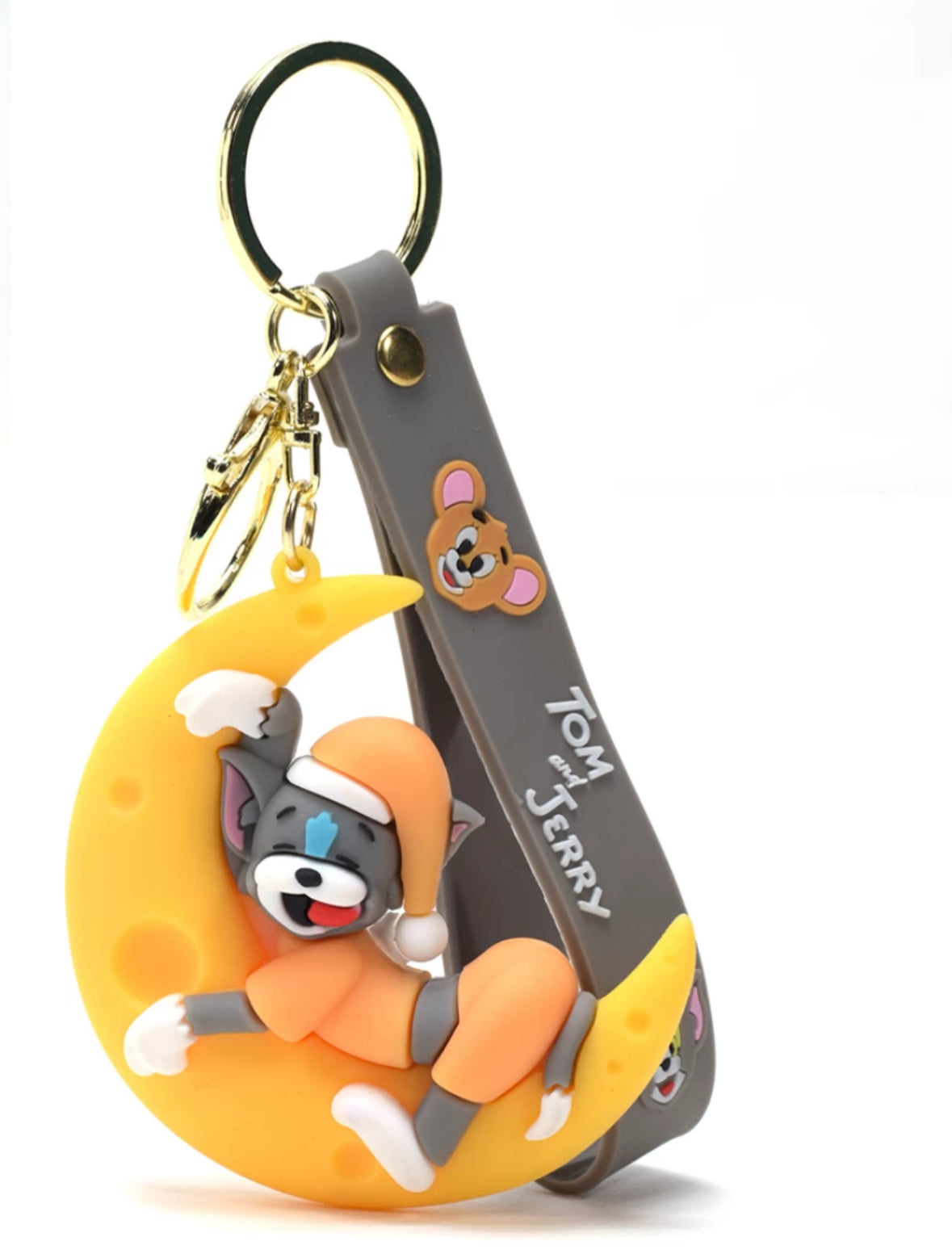 Tom & Jerry on Moon 3D Rubber Keychain with Wristband