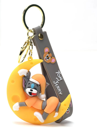 Tom & Jerry on Moon 3D Rubber Keychain with Wristband