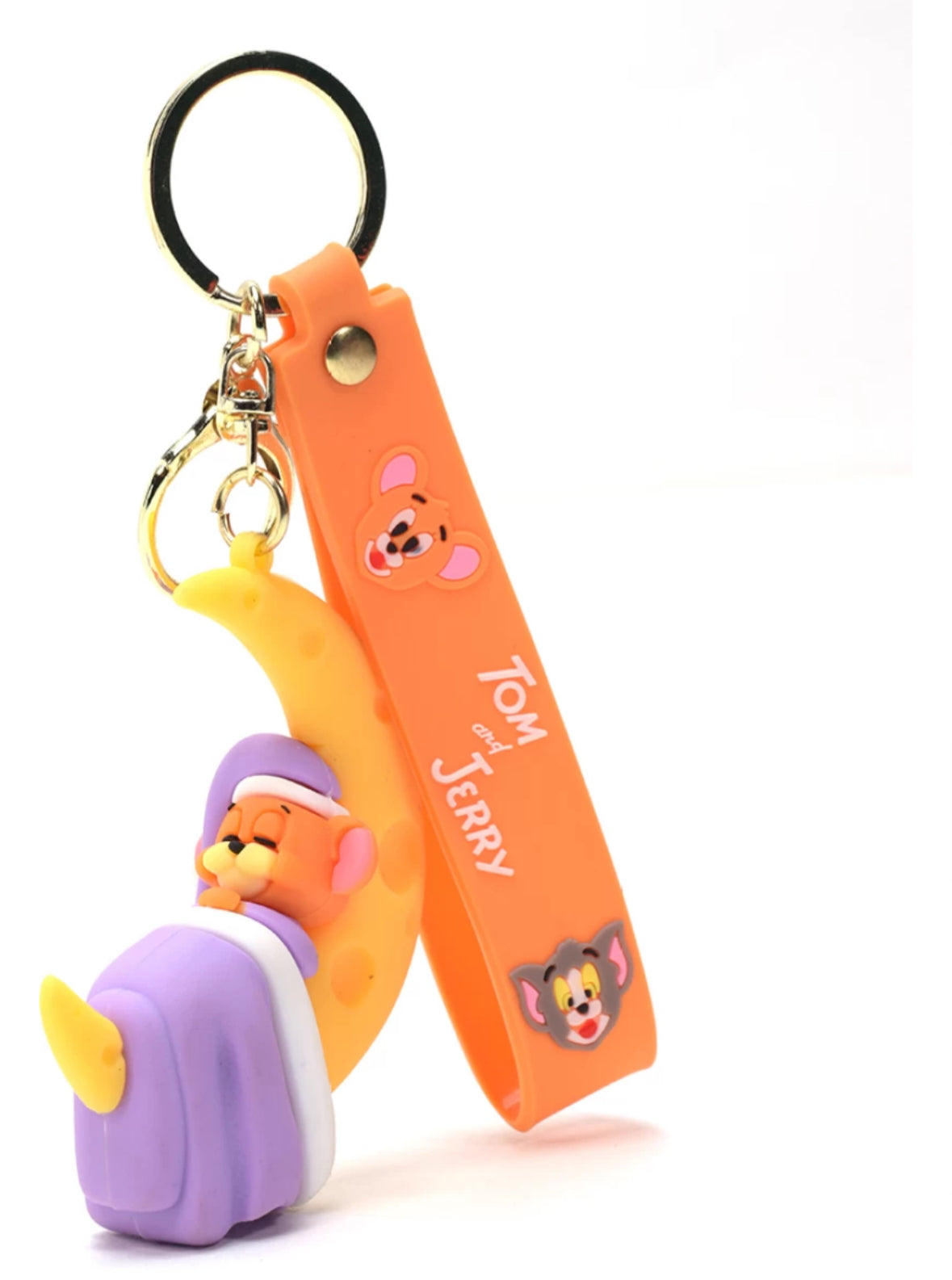 Tom & Jerry on Moon 3D Rubber Keychain with Wristband