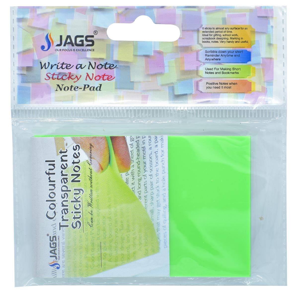 Jags Transparent Sticky Note 50 Sheet 2X3 Green