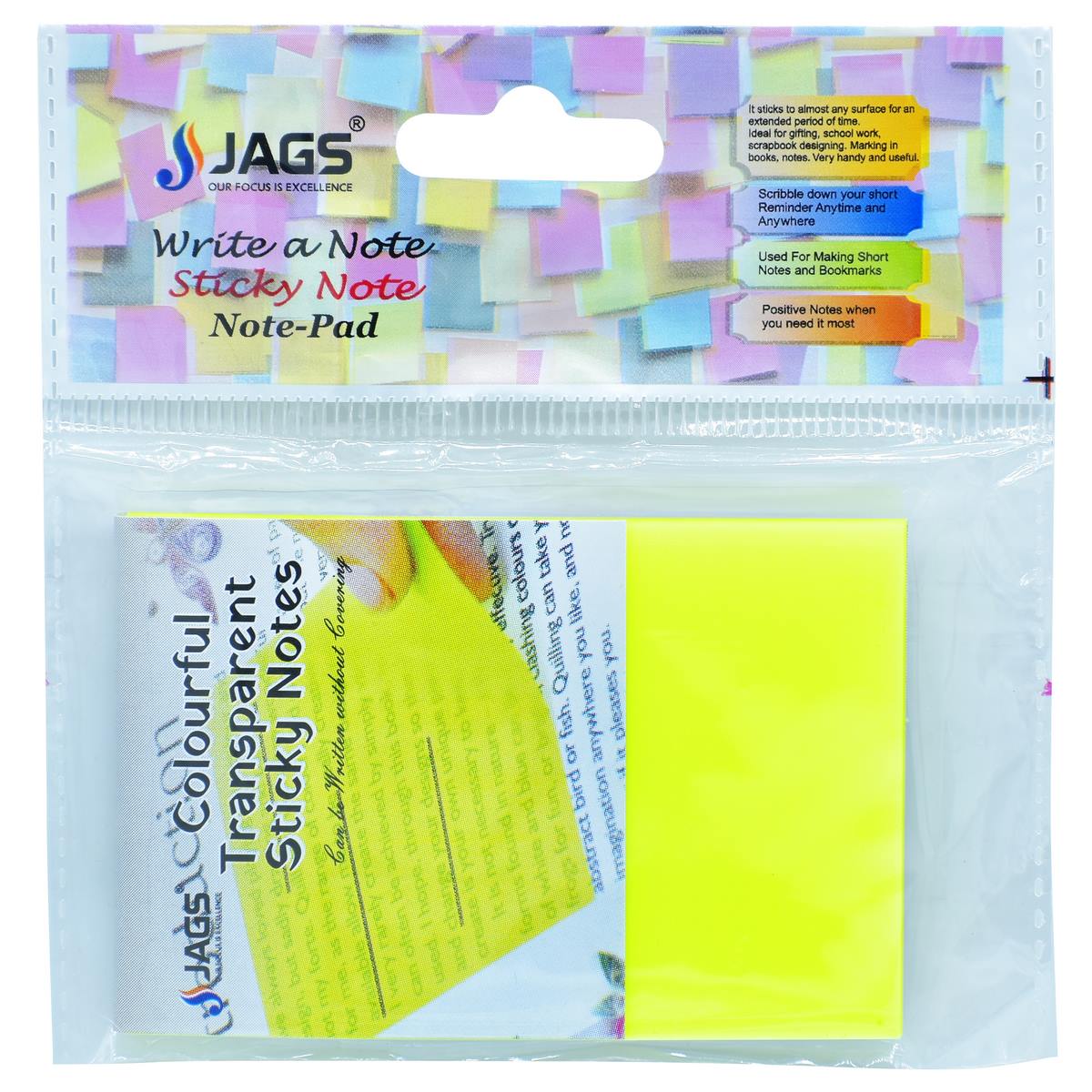 Jags Transparent Sticky Note 50 Sheet 2X3 Yellow