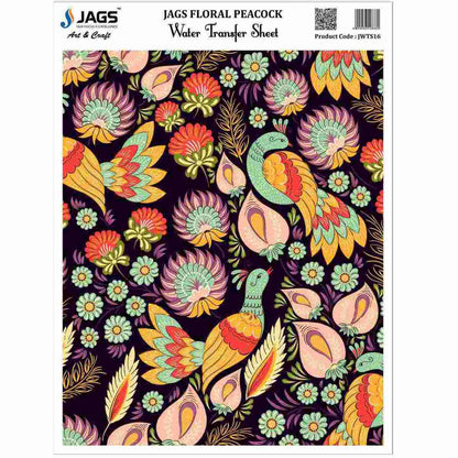 Jags Water Transfer Sheet Floral Peacock JWTS16