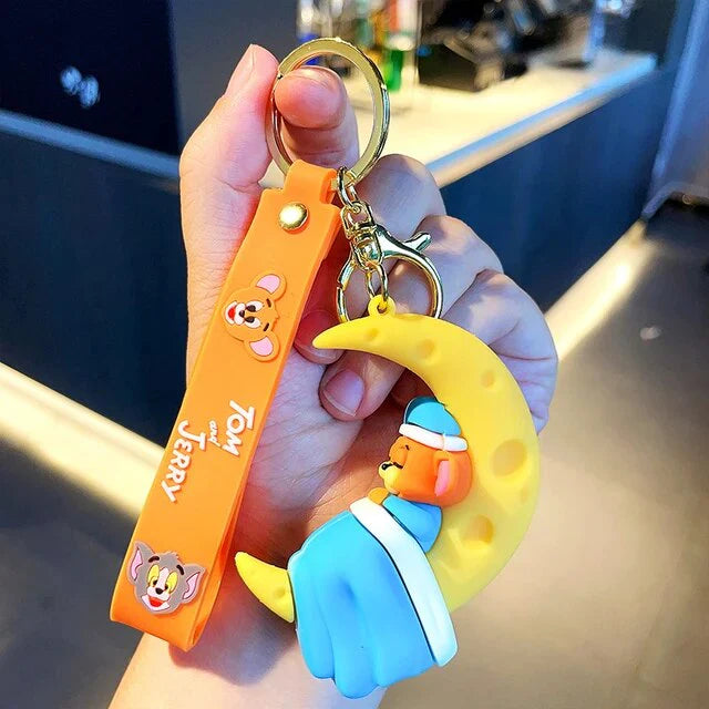 Tom & Jerry on Moon 3D Rubber Keychain with Wristband