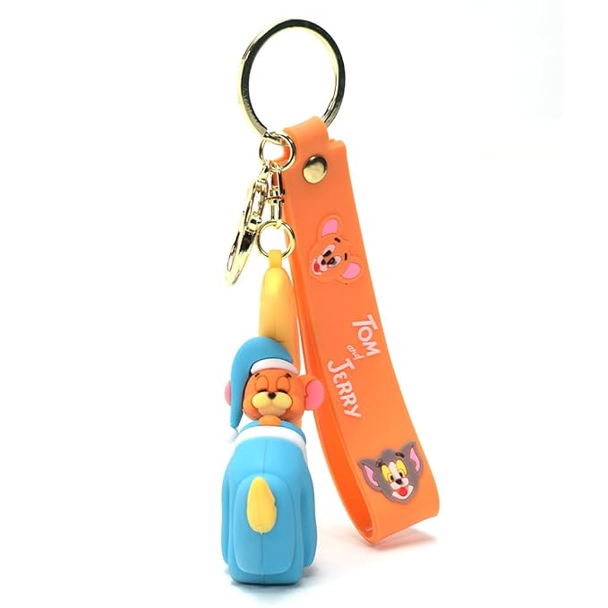 Tom & Jerry on Moon 3D Rubber Keychain with Wristband