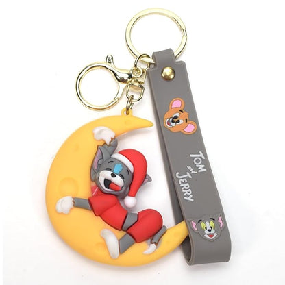 Tom & Jerry on Moon 3D Rubber Keychain with Wristband