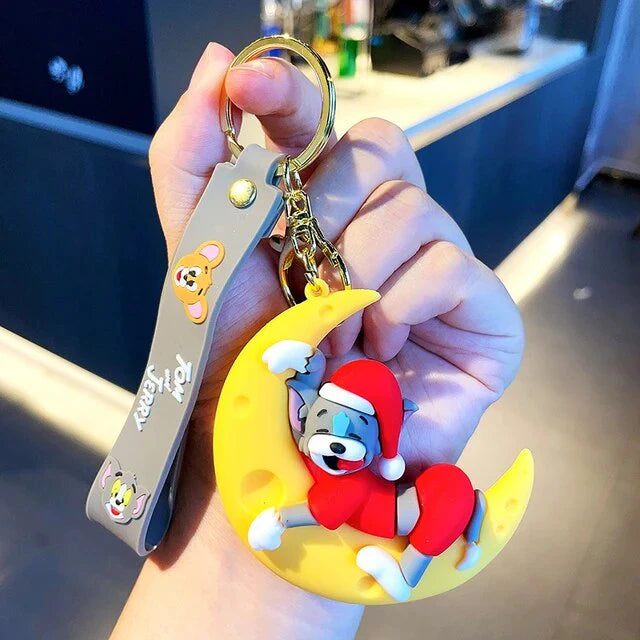 Tom & Jerry on Moon 3D Rubber Keychain with Wristband