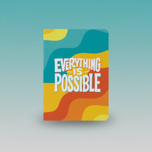 A5 Spiral Notebook by Sundaram – Everything Is Possible, vibrant teal, yellow & orange cover design.