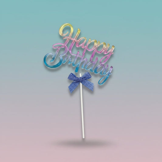 Gift Hub Mart acrylic cake topper for birthday cake in pastel gradient with blue bow, 1 piece