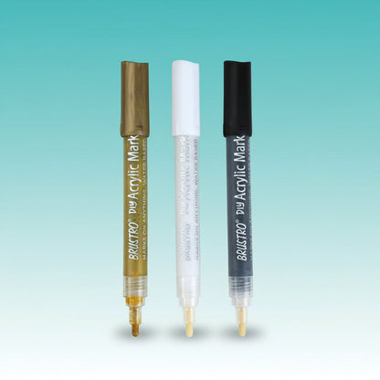 Acrylic Marker set of 3(Black, White, Gold) Brustro by Gifthubmart