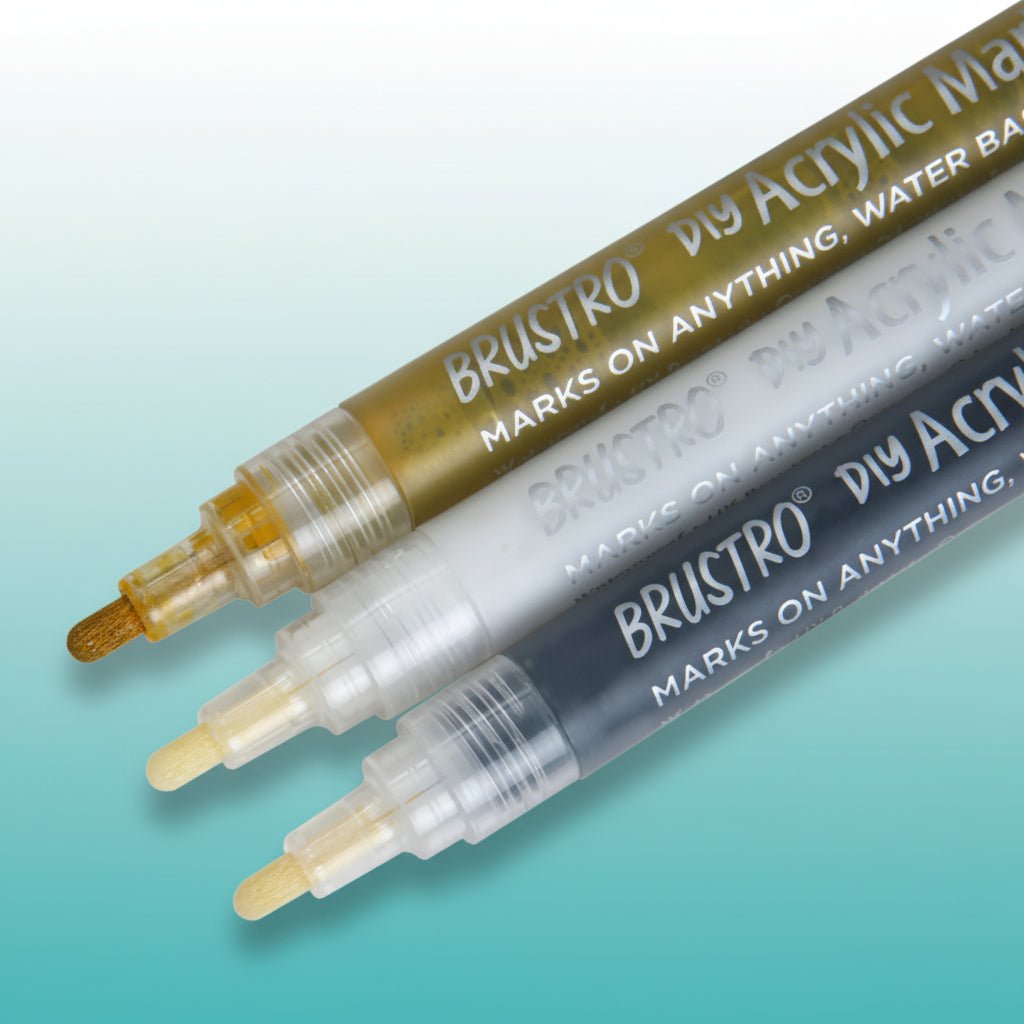 Acrylic Marker set of 3(Black, White, Gold) Brustro by Gifthubmart