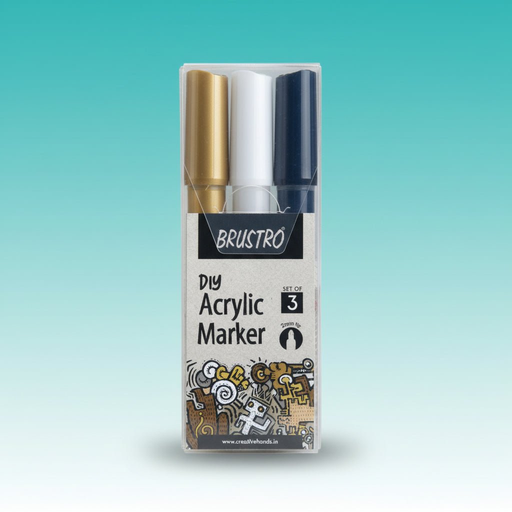 Acrylic Marker set of 3(Black, White, Gold) Brustro by Gifthubmart