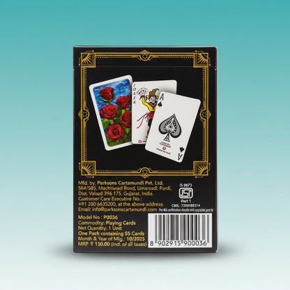 Black Box Plastic Playing Cards by Gift Hub Mart in a black box with gold border
