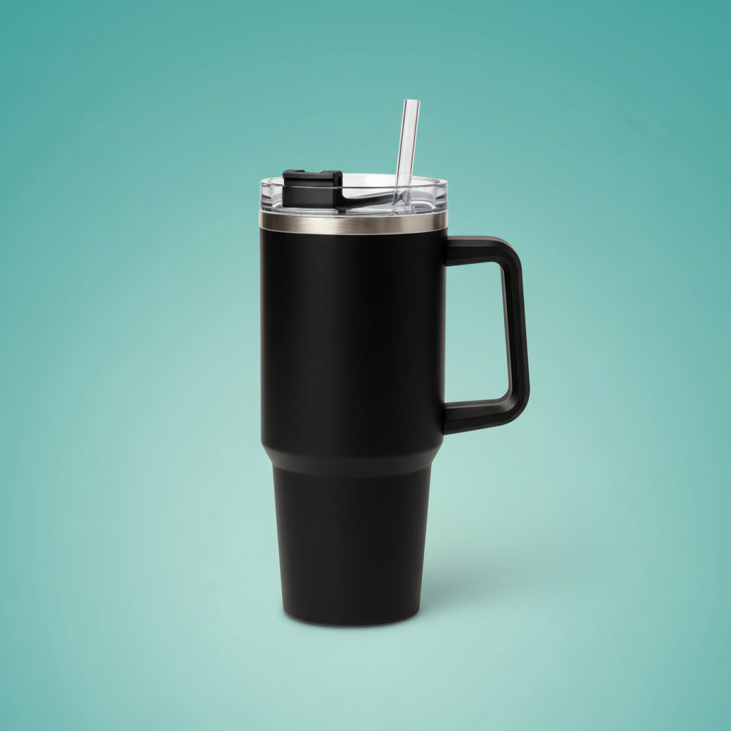 Black Tumbler With Handle by Gift Hub Mart