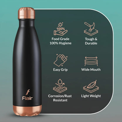 Black Vacuum Insulated Steel Bottle 1000 ml- Flair by Gift Hub Mart