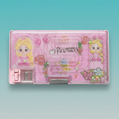 Broad Magnetic Pencil Box - Maze Game & Princess, Gift Hub Mart, pink translucent case