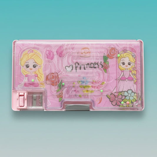 Broad Magnetic Pencil Box - Maze Game & Princess, Gift Hub Mart, pink translucent case