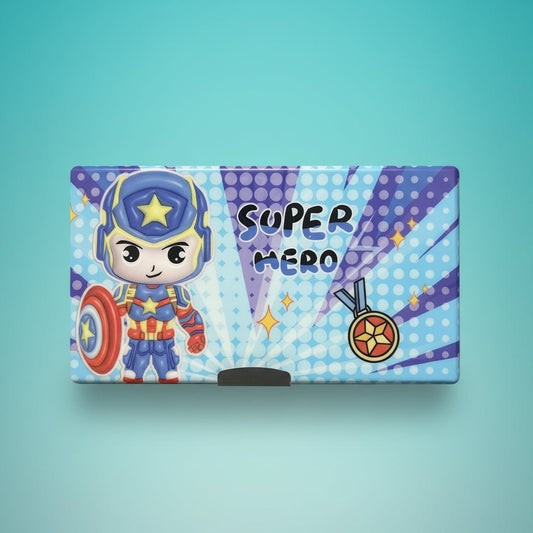 Gift Hub Mart Broad Magnetic Pencil Box Maze Game & Super Hero, blue superhero character design