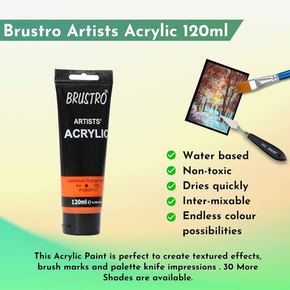 Brustro Artists Acrylic Tube Cadmium Orange Hue 120ml by Gifthubmart
