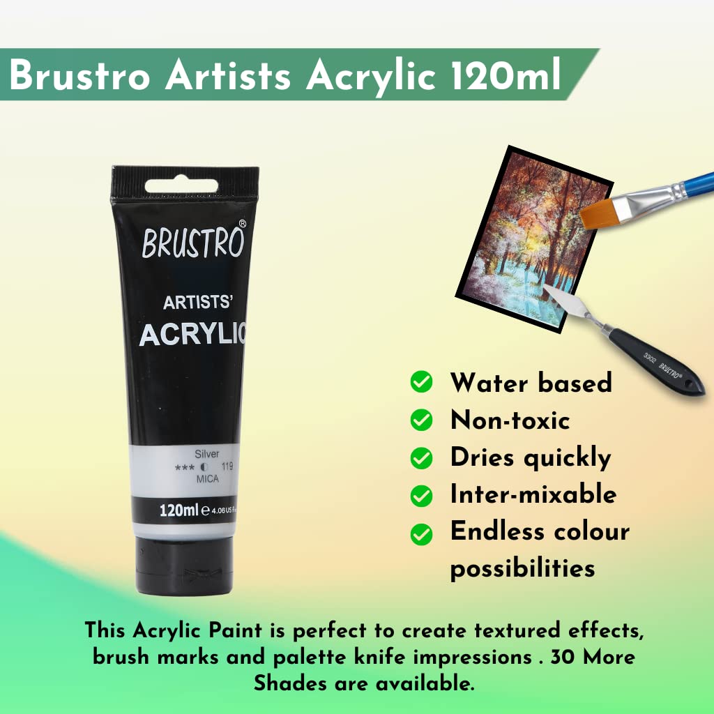 Brustro Artists Acrylic Tube Silver MICA 120ml by Gifthubmart