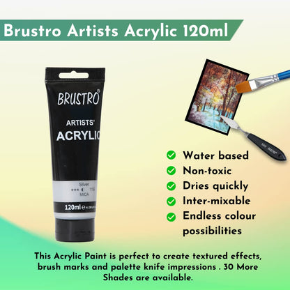 Brustro Artists Acrylic Tube Silver MICA 120ml by Gifthubmart