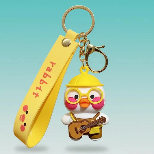 Cartoon Glasses Duck 3D Character Rubber Keychain with Wristband by Gifthubmart