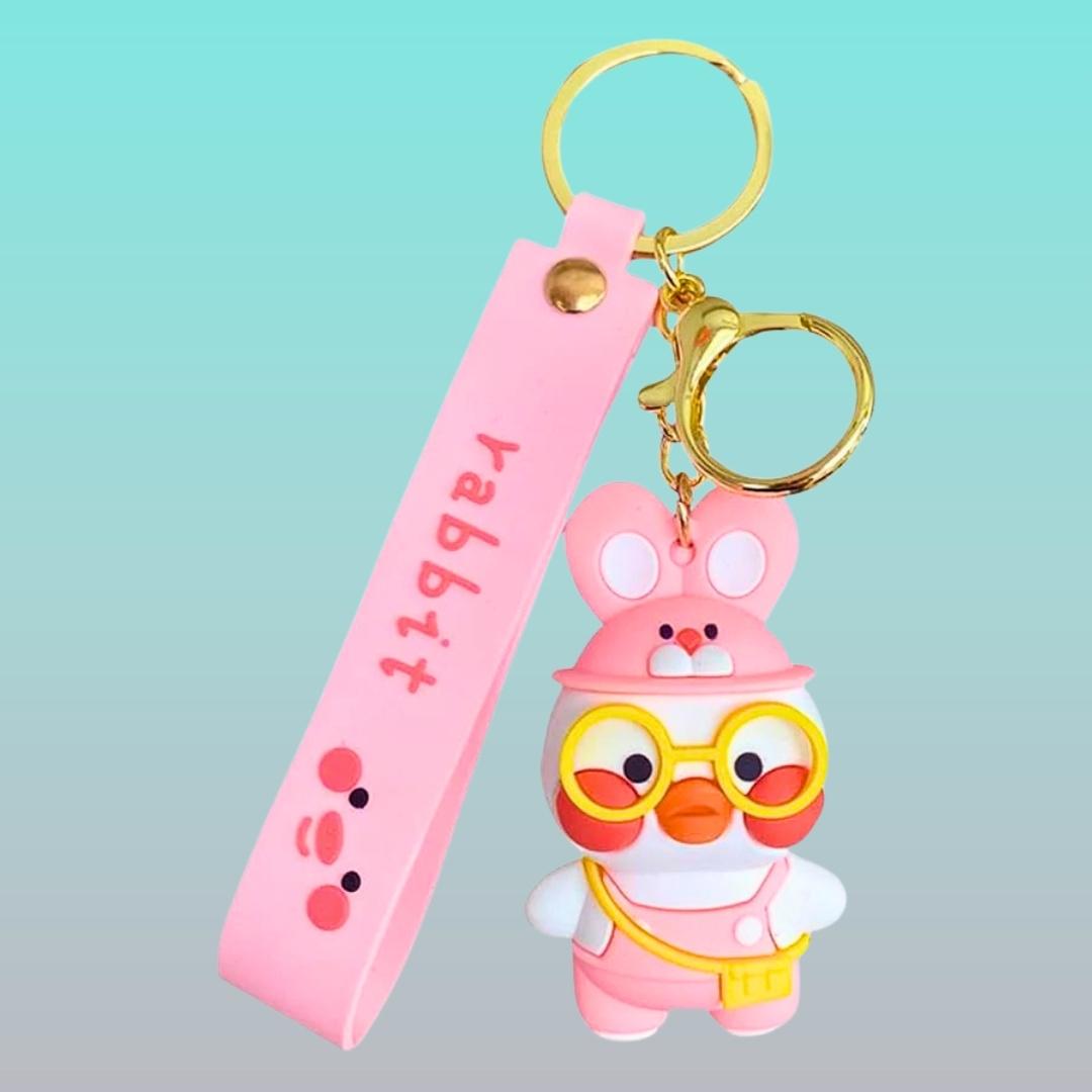 Cartoon Glasses Duck 3D Character Rubber Keychain with Wristband by Gifthubmart