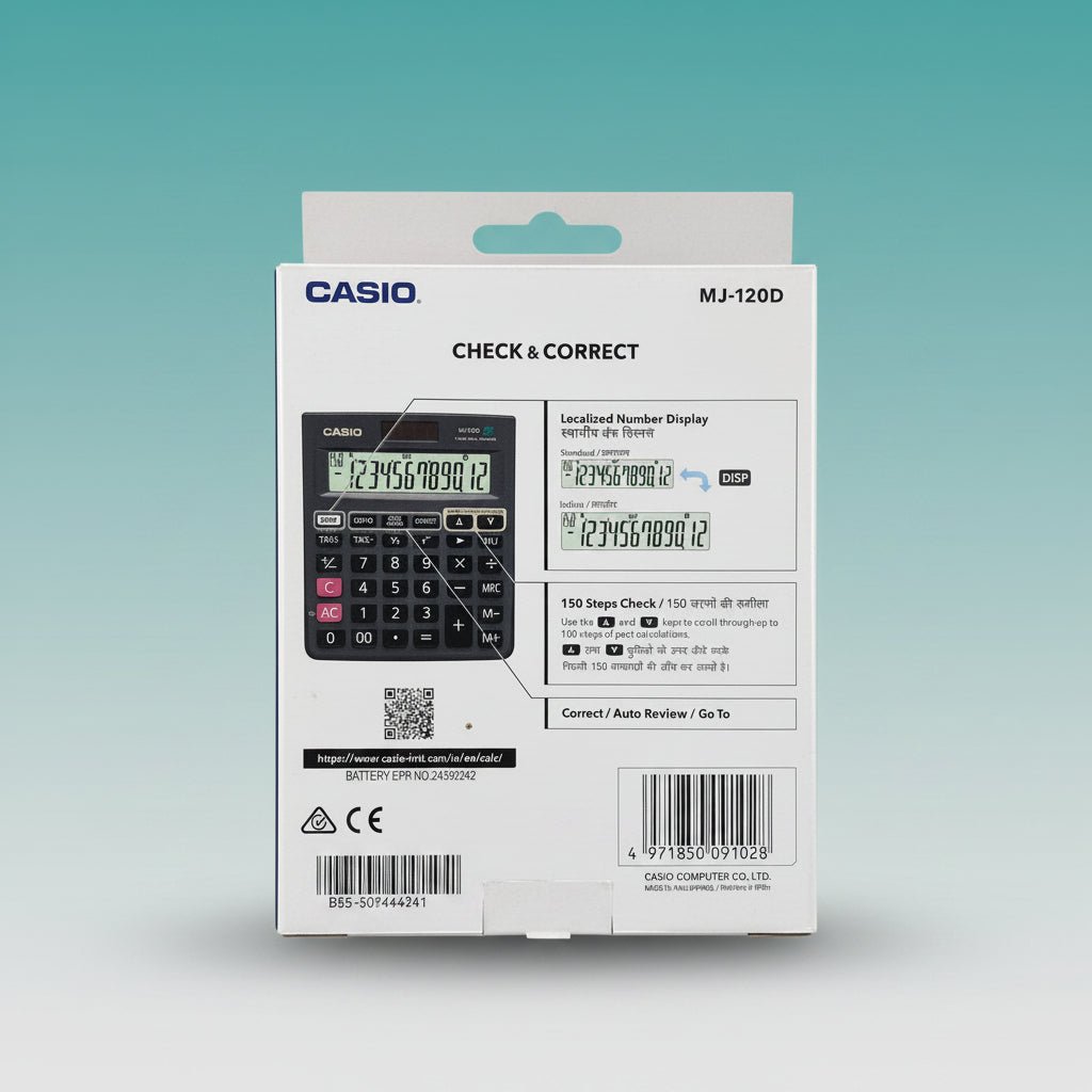 Gift Hub Mart Casio Check & Correct Calculator MJ-120D in black boxed packaging
