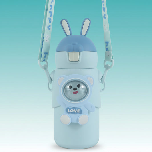 Cunku Bunny Sipper Water Bottle 410ML Stainless Steel Blue by Gift Hub Mart