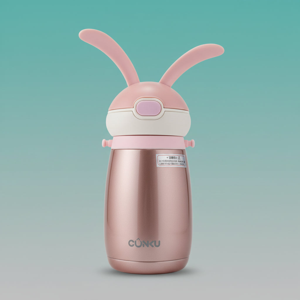 Cunku Bunny Sipper Water Bottle 410ML Stainless Steel Rose Pink by Gift Hub Mart