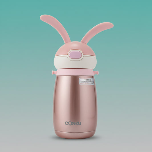 Cunku Bunny Sipper Water Bottle 410ML Stainless Steel Rose Pink by Gift Hub Mart