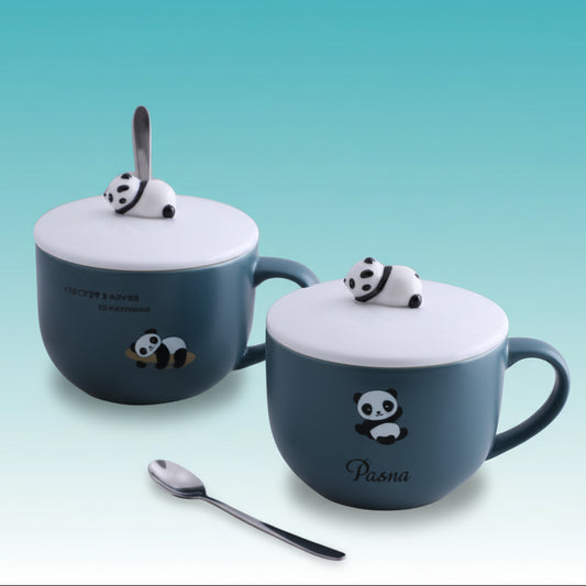 Cute Panda Ceramic Cup with 3D Character Lid and Spoon by Gifthubmart