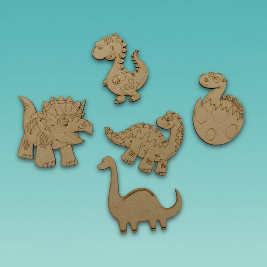DIY Pre-Marked MDF Cutout- Set Of 5 Dinosaur by Gift Hub Mart