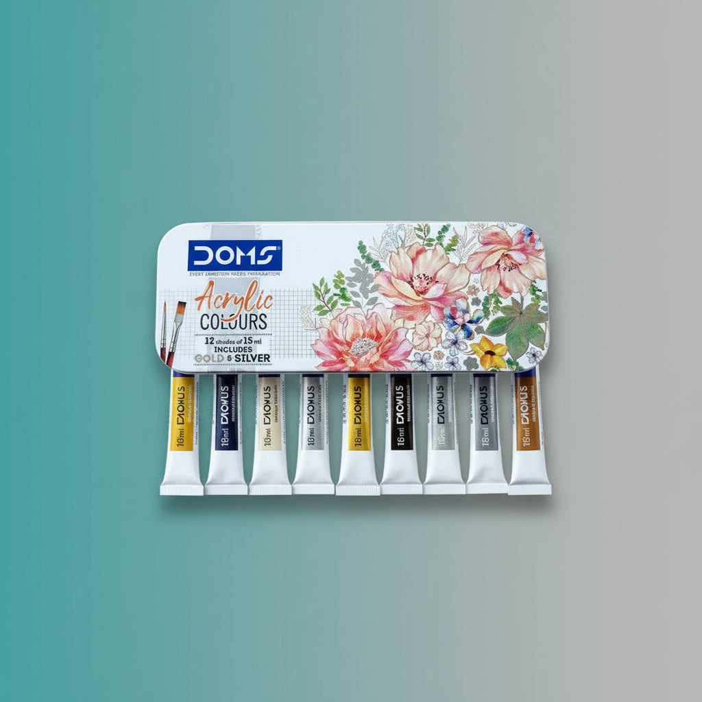 Doms Acrylic Colour 12 Shades 15 ml (includes Gold & Silver) by Gift Hub Mart